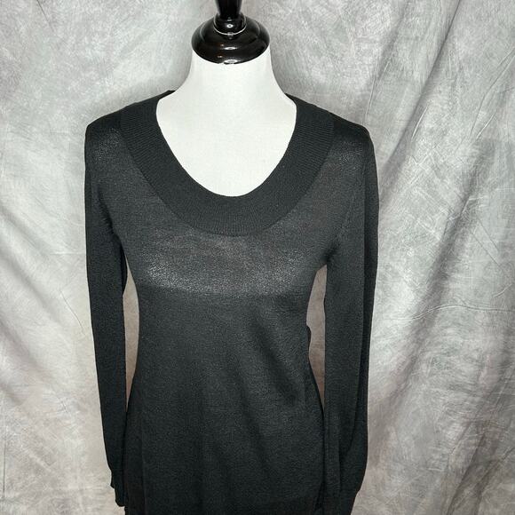 Tulle Little Black Dress Women M Knit Body Con Long Sleeve Stretch Knee Length - Picture 4 of 10